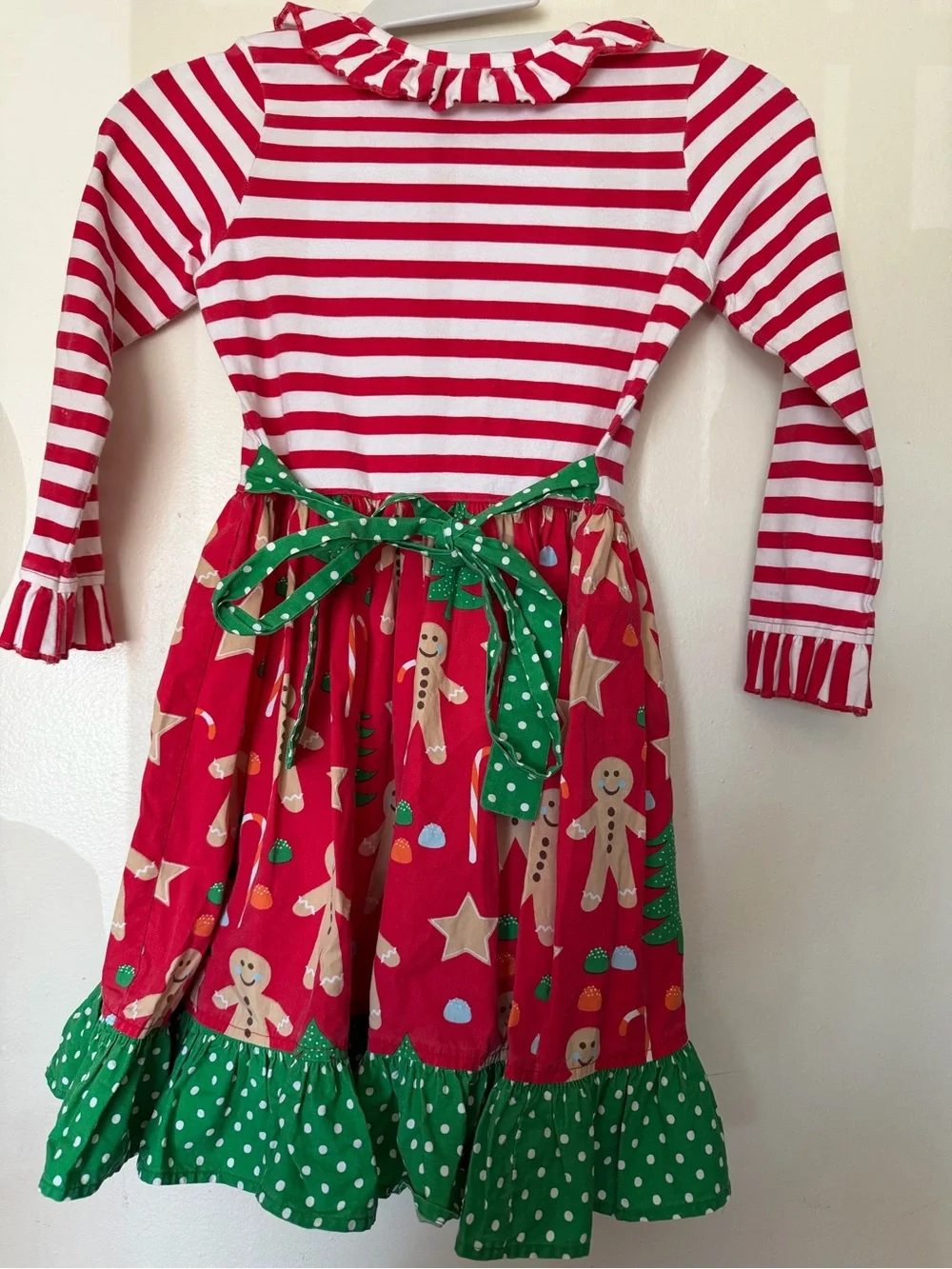Eleanor Rose Christmas Gingerbread Dress Girls Size 6/7 Red Green Holiday Ruffle